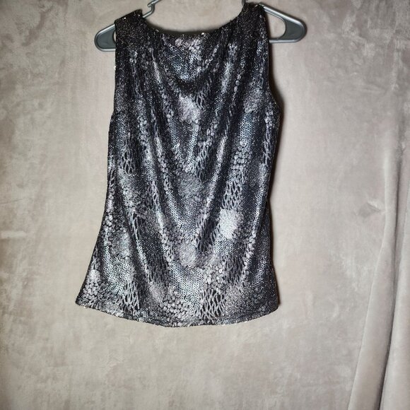 Elie Tahari Madelin sequin Womens Sleeveless Metallic Snakeskin Print Top Size M - Picture 3 of 4